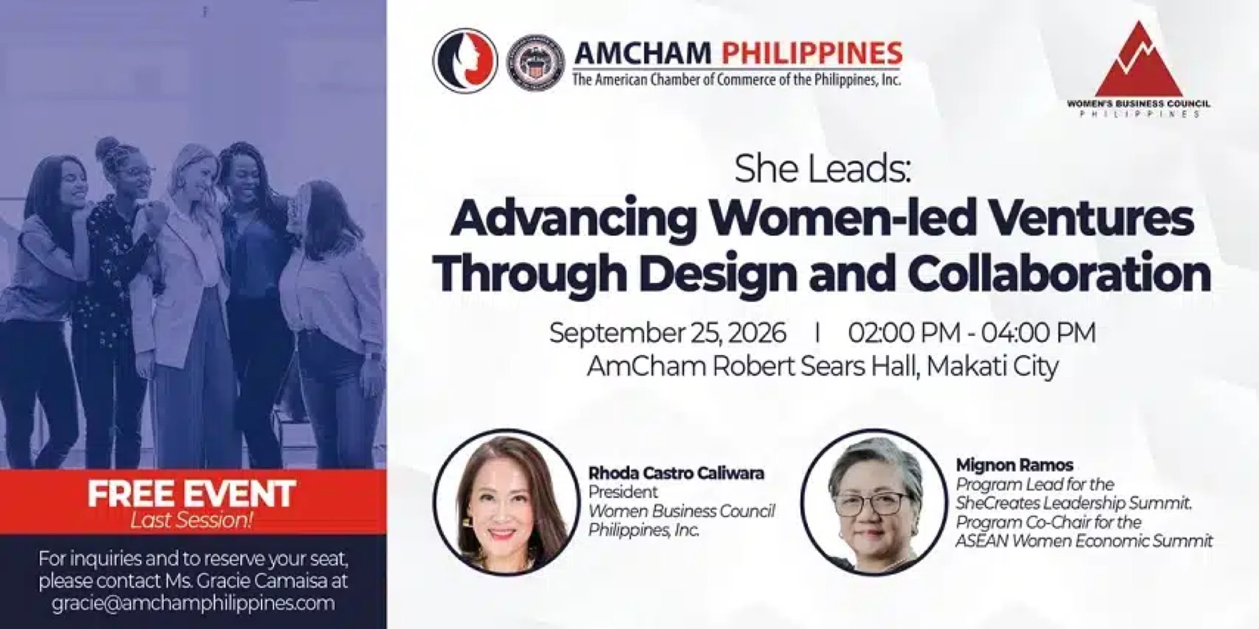 AmCham Philippines poster for She Leads, Advancing Women-led Ventures Through Design and Collaboration
