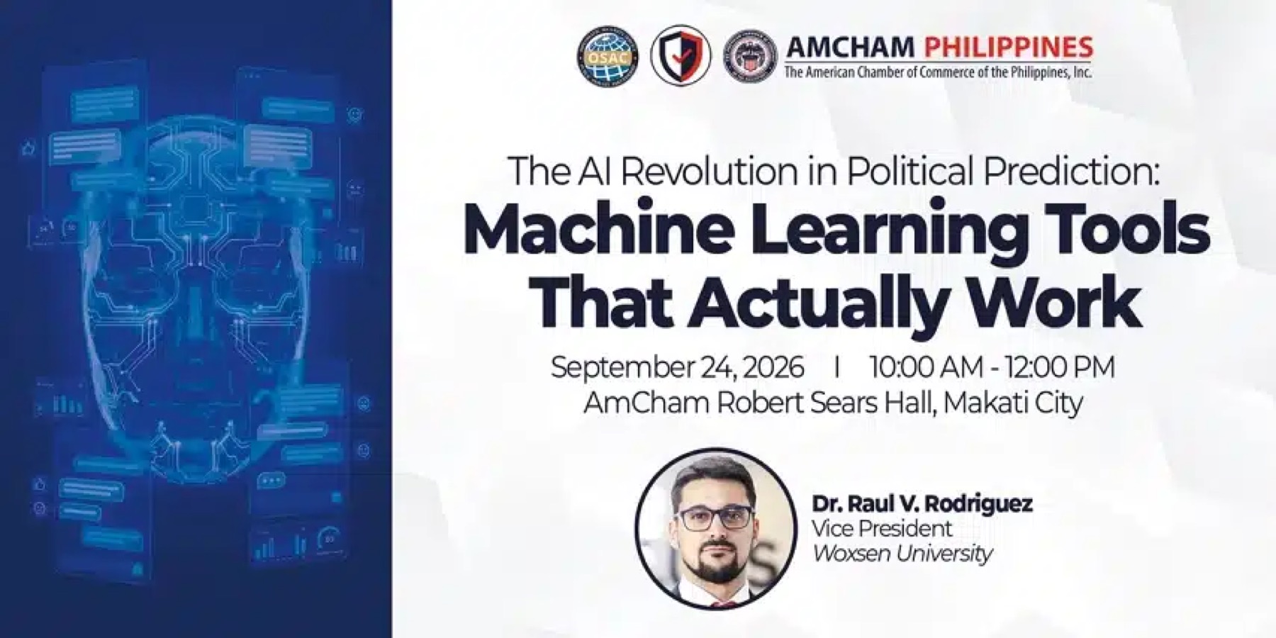 AmCham Philippines poster for The AI Revolution in Political Prediction, Machine Learning Tools That Actually Work