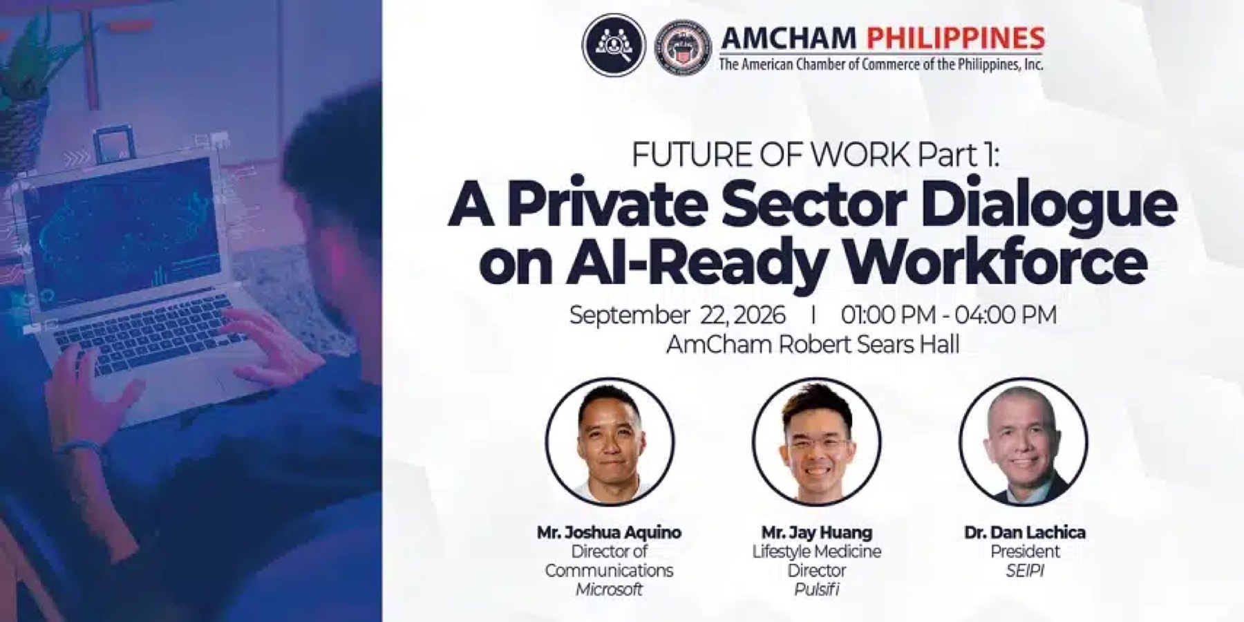 AmCham Philippines poster for Future of Work Part 1, A Private Sector Dialogue on AI-Ready Workforce